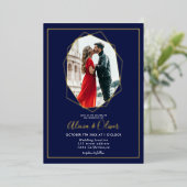 Invitation En Aluminium Chic or cadre terrarium marine bleu photo mariage (Debout devant)