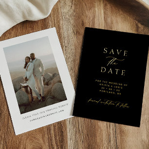 Invitation En Aluminium Chic Or & Noir Photo Mariage Save the Date
