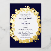 Invitation En Aluminium Chic orchidée Floral Wreath Script Marine Mariage  (Recto)