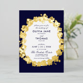 Invitation En Aluminium Chic orchidée Floral Wreath Script Marine Mariage  (Debout devant)