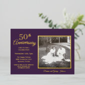 Invitation En Aluminium Chic Photo Violet 50e Anniversaire Or (Debout devant)