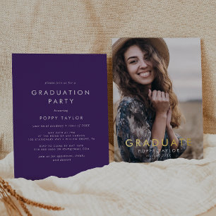 Invitation En Aluminium Chic Purple Gold Foil Photo Graduation Party