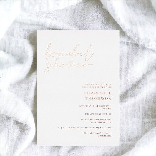 Invitation En Aluminium Chic rose or blanc décontracté script nuptiale dou