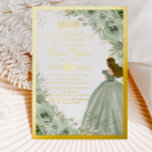 Invitation En Aluminium Chic Sage Green Floral Princesse Gold Quinceañera<br><div class="desc">Personnalisez cette élégante Quinceañera verte à la sauge / Sweet 16 anniversaire invitation à la feuille d'anniversaire facilement et rapidement. Cliquez simplement sur le bouton customiser pour modifier les textes, modifier les polices et les couleurs des polices. Doté d'une douce aquarelle de fleurs vert sauge, une fille habillée d'une belle...</div>