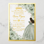 Invitation En Aluminium Chic Sage Vert Floral Brown Princesse Quinceañera<br><div class="desc">Personnalisez cette élégante Quinceañera verte à la sauge / Sweet 16 anniversaire invitation à la feuille d'anniversaire facilement et rapidement. Cliquez simplement sur le bouton customiser pour modifier les textes, modifier les polices et les couleurs des polices. Doté d'une douce aquarelle de fleurs vert sauge, une fille habillée d'une belle...</div>