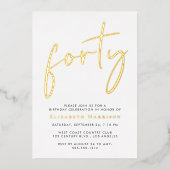 Invitation En Aluminium Chic Script 40e fête d'anniversaire (Recto)