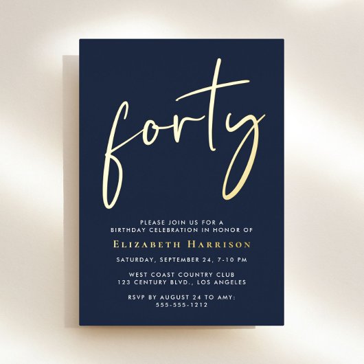 Invitation En Aluminium Chic Script 40e fête d'anniversaire
