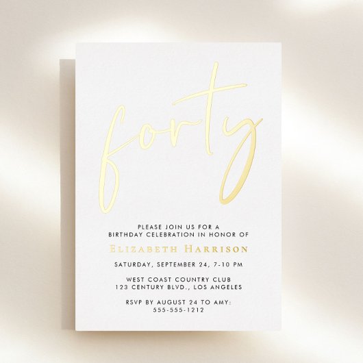 Invitation En Aluminium Chic Script 40e fête d'anniversaire