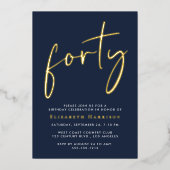 Invitation En Aluminium Chic Script 40e fête d'anniversaire (Recto)