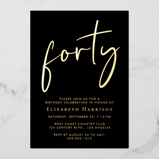 Invitation En Aluminium Chic Script 40e fête d'anniversaire (Recto)