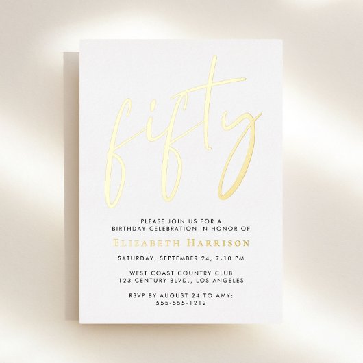 Invitation En Aluminium Chic Script 50e fête d'anniversaire