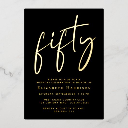 Invitation En Aluminium Chic Script 50e fête d'anniversaire (Recto)