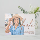 Invitation En Aluminium Chic Script H Photo Graduation Party (Debout devant)
