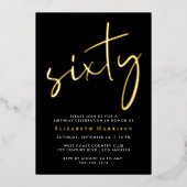 Invitation En Aluminium Chic Script Noir 60e Anniversaire Soirée Or (Recto)