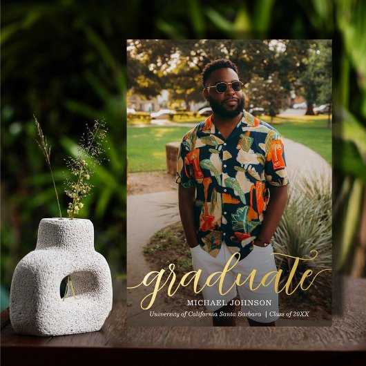 Invitation En Aluminium Chic Script Photo Graduation Or