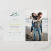 Invitation En Aluminium Chic Simple Bleu & Vert Branche Mariage Photo (Recto)