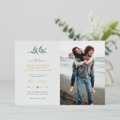 Invitation En Aluminium Chic Simple Bleu & Vert Branche Mariage Photo (Debout devant)