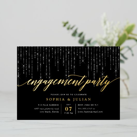 Invitation En Aluminium Chic String Lights (Debout devant)