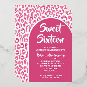 Invitation En Aluminium Chic Sweet 16 Imprimé Léopard Anniversaire Argent