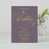 Invitation En Aluminium Chic violet photo calligraphie mariage or (Debout devant)