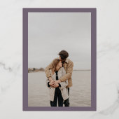 Invitation En Aluminium Chic violet photo calligraphie mariage or (Verso)