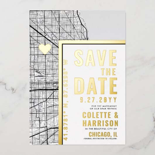 Invitation En Aluminium Chicago Love Locator | Mariage Économisez la Date (Recto)