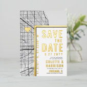 Invitation En Aluminium Chicago Love Locator | Mariage Économisez la Date (Debout devant)