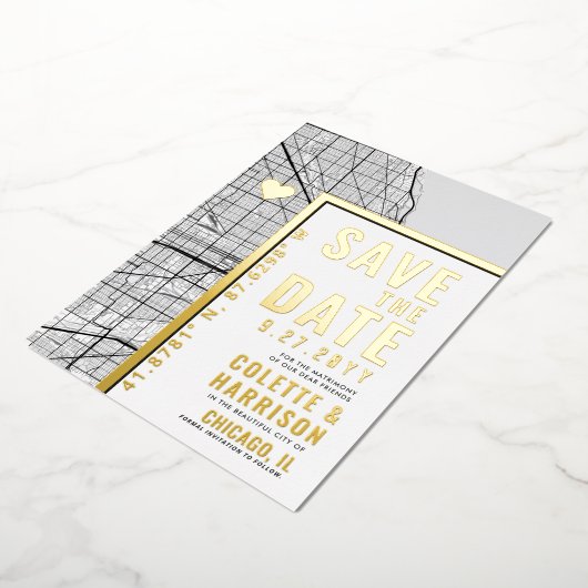 Invitation En Aluminium Chicago Love Locator | Mariage Enregistrer la date (Rotation)