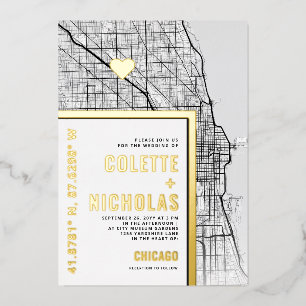 Invitation En Aluminium Chicago Love Locator Mariage sur le thème de la