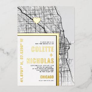 Invitation En Aluminium Chicago Love Locator   Ville Mariage à thème