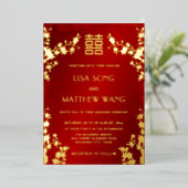Invitation En Aluminium Chinese Bilingual | Red Cherry Blossom Wedding (Debout devant)