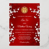 Invitation En Aluminium Chinois bilingue | Fleur de cerisier blanc (Recto)