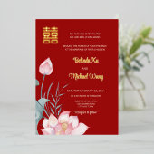 Invitation En Aluminium Chinois bilingue | Lotus Mariage (Debout devant)