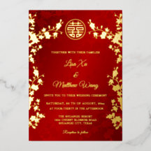 Chinois Bilingue | Mariage Floral Rouge Or