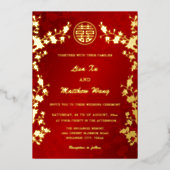 Invitation En Aluminium Chinois bilingue | Mariage rouge cerisier (Recto)