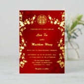 Invitation En Aluminium Chinois bilingue | Mariage rouge cerisier (Debout devant)