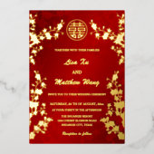 Invitation En Aluminium Chinois bilingue | Mariage rouge cerisier (Recto)