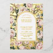 Invitation En Aluminium Chinoiserie de luxe Peony Floral Birds Mariage (Recto)