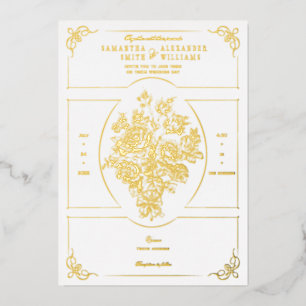 Invitation En Aluminium Chinoiserie Elégant Bouquet Bleu Mariage victorien