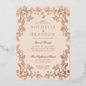Invitation En Aluminium Chinoiserie romantique Rose Mariage d'or (Recto)