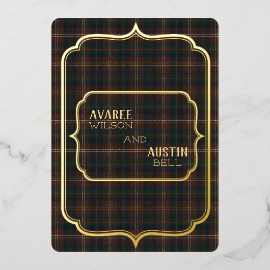 Invitation En Aluminium Chisholm Chasse Tartan Gold Foil (Recto)