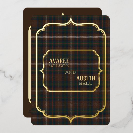 Invitation En Aluminium Chisholm Hunting Tartan Or Feuille (Recto/Verso)
