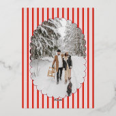 Invitation En Aluminium Christmas Party Retro Red Striped Photo (Verso)