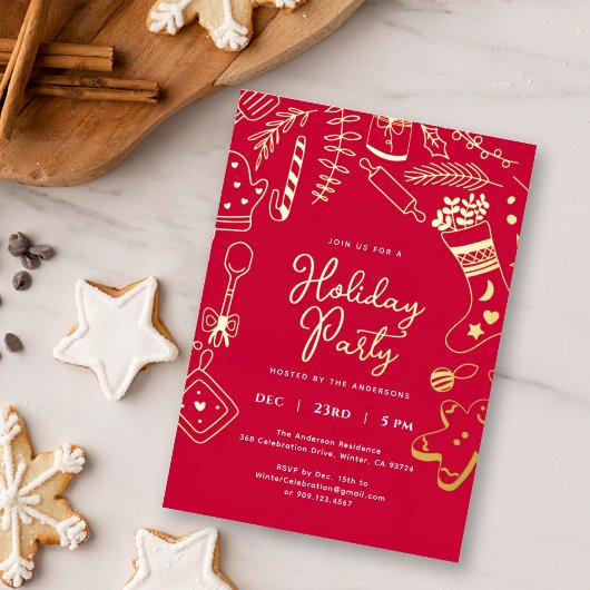 Invitation En Aluminium Christmas Red Hand Drawn Holiday Baking Party 