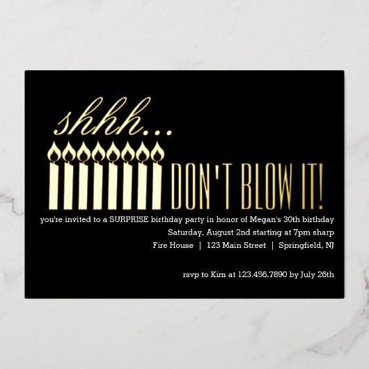 Invitation En Aluminium Chut... NE LE SOUFFLE PAS ! Anniversaire surprise (Recto)