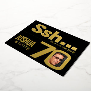 Invitation En Aluminium Chut... Soixante-dixième anniversaire surprise or