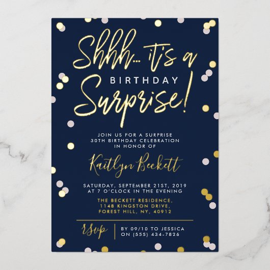 Invitation En Aluminium Chut... Surprise fête d'anniversaire Confetti & Re (Recto)