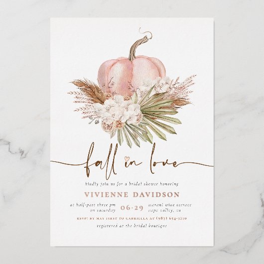 Invitation En Aluminium Chute brillante En Amour Boho Rose Fête des mariée (Recto)