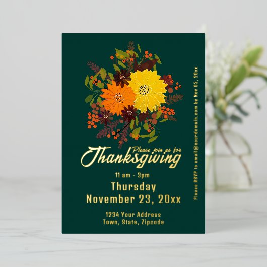 Invitation En Aluminium Chute d'action de grâce Floral Botanique (Debout devant)