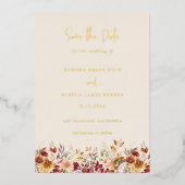 Invitation En Aluminium Chute dorée Terracotta Floral Enregistrer la date (Recto)